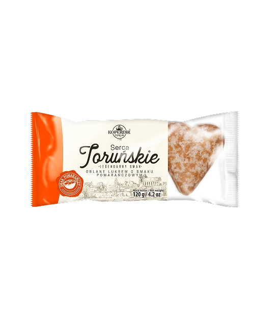 Serca Toruńskie lukrowane o smaku pomarańczowym